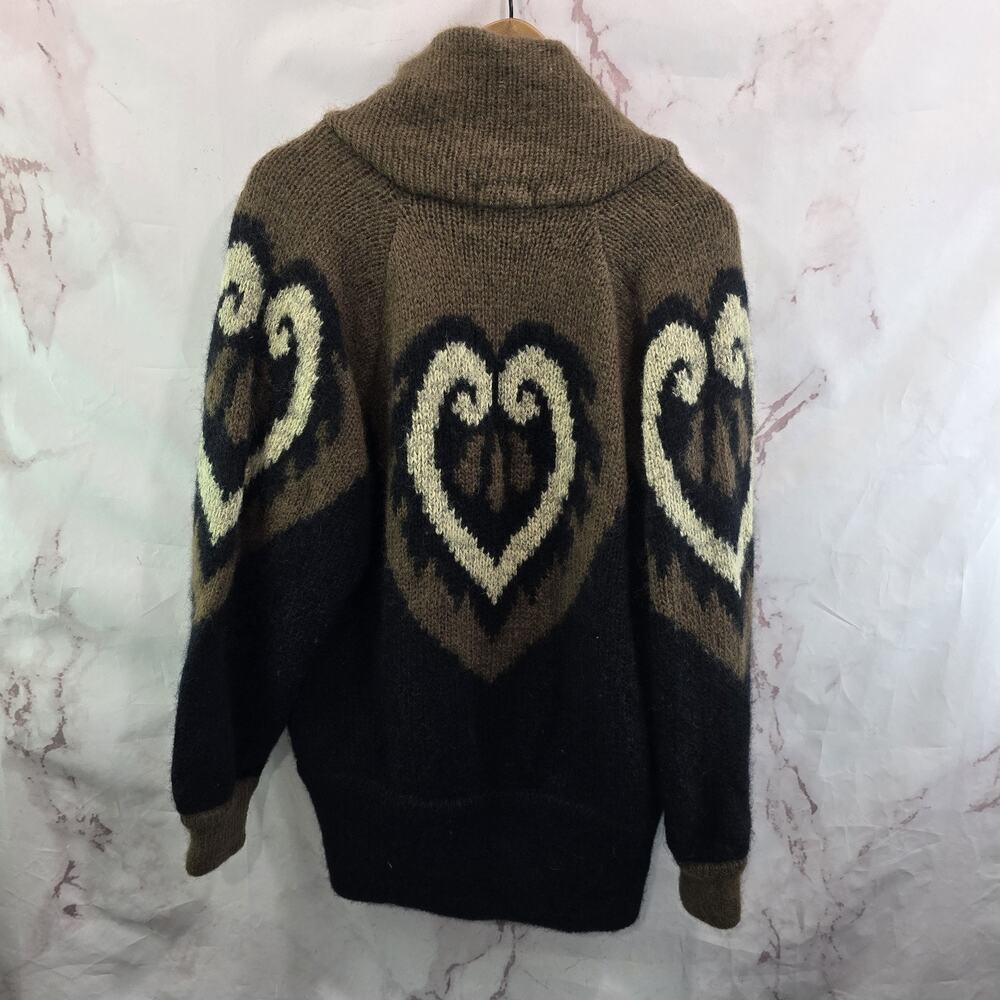 Vintage Sweater Mens Small Cardigan Black Brown Cowichan Dad Grandpa Academic